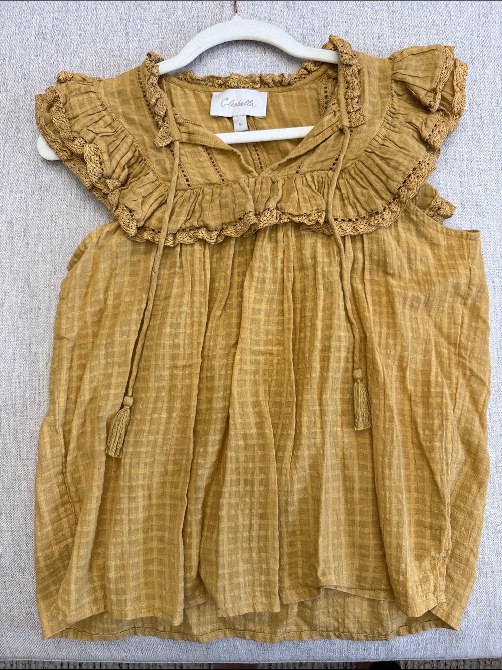 Cleobella Mustard Textured Ruffle Tie Tank Top Blouse